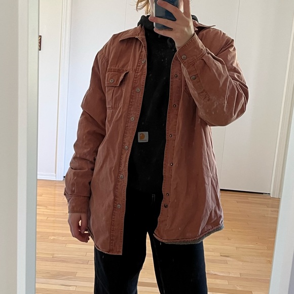 Wind River Brown/Orange Fuzzy Fall Shacket - Picture 5 of 8